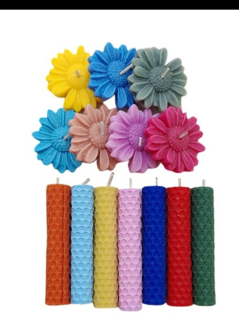 شمع مدل گل بابونه و بیزوکس مجموعه ۱۴ عددی