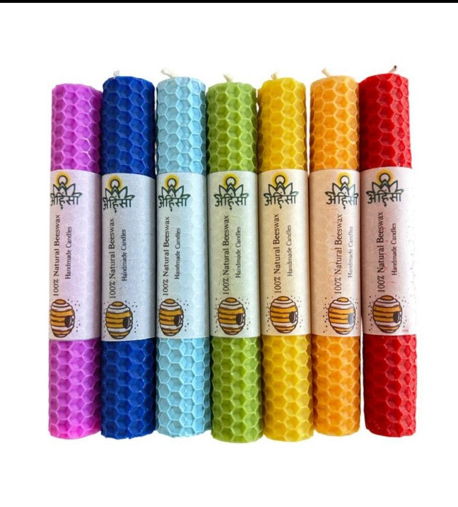 شمع بیزوکس مدل موم عسل طرح رنگین کمان مجموعه 7 عددی